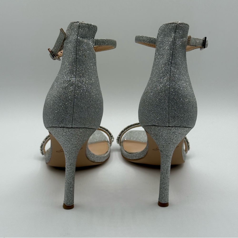 Badgley Mischka Adriane Silver Jeweled Stiletto Sparkle Evening Heel Sandals - Picture 3 of 16
